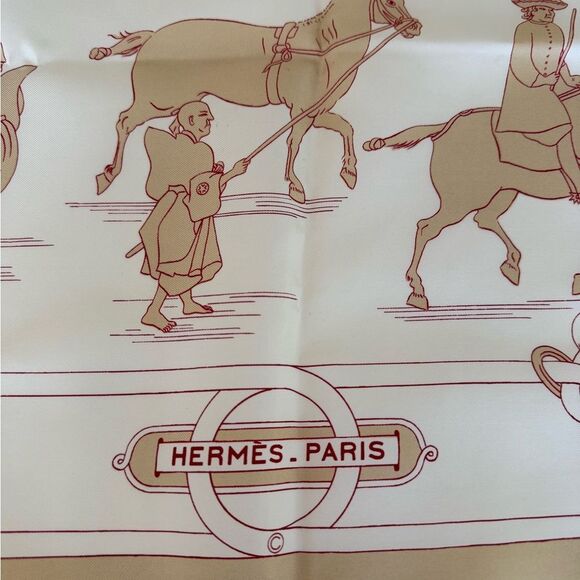 Hermes Vintage Equestrian Beige and Cream Scarf - Picture 3 of 6